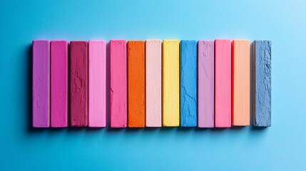 Vibrant Array of Pastel Chalk Sticks on Blue Background Represents Creativity