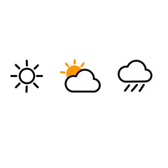 Weather icons set with sun cloud rain vector