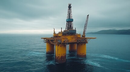Offshore oil drilling platform in the middle of the ocean extraction site during the day, offshore construction for crude oil and gas