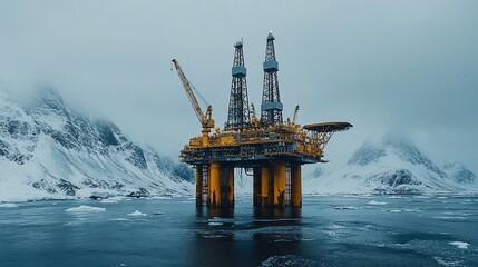 Oil Rig in Arctic Waters, A testament to human engineering and resilience