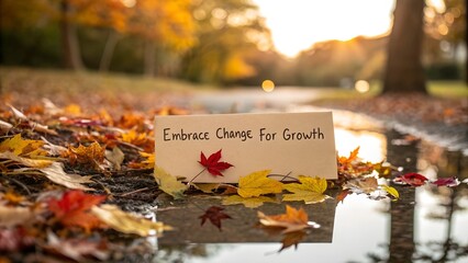 Embrace Change for Growth Message on a Leafy Pathway in Autumn