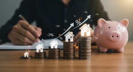 Mini house on stack of coins,Money and house,  Mortgage, Savings money for buy house and loan to business investment for real estate concept. Invesment and Risk Management.