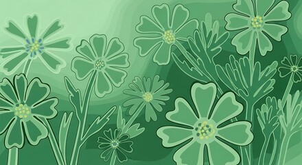 Green Floral Fantasy: A Digitally Rendered Garden in Shades of Emerald and Chartreuse