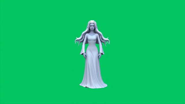 Ghostly Woman Spirit Screaming or Casting Spell with Raised Arms on Green Screen