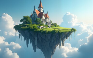 fantasy floating island Landscape Generative AI. High quality