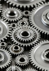 Interlocking precision: Metallic gears showcase engineered complexity and functionality