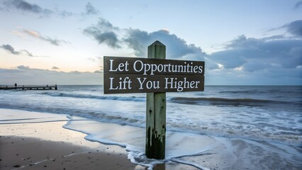 Inspirational Sign on Beach at Sunrise Encouraging Positive Change