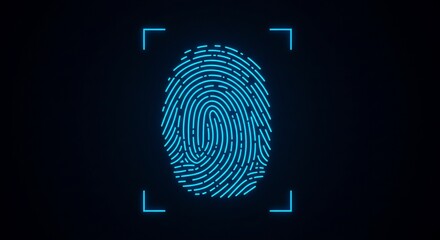 Futuristic Biometric Scan Luminous Cyan Fingerprint on a Dark Digital Interface.