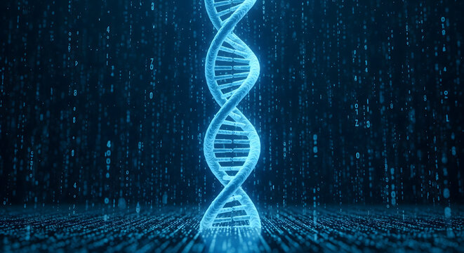 Futuristic DNA Helix in a Digital Environment, Representing Advanced Genetic Science and Biomedical Data