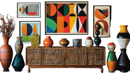Stylish wooden chair next to a sideboard in a modern living room
