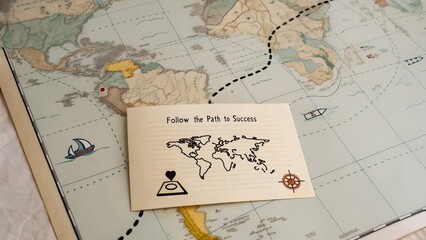 Vintage Map with Note Encouraging Journey for Personal Success