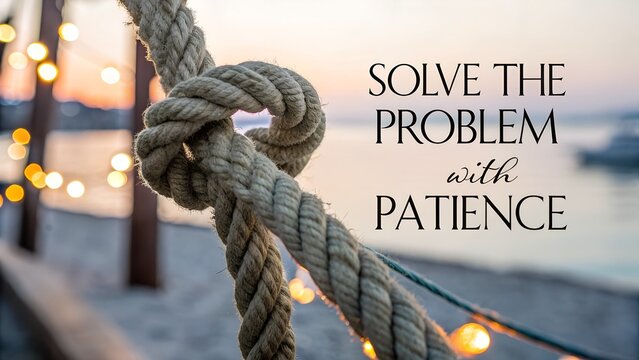 Inspirational Quote on Patience with Nautical Rope and Sunset Background