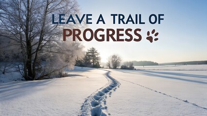 Inspirational Winter Landscape with Snowy Trail and Motivational Quote
