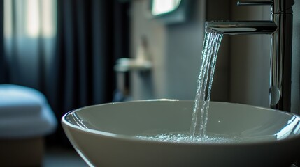 Modern bathroom sink with flowing water
