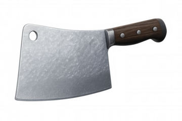Cleaver knife with wooden handle isolated on transparent background, ideal for butchers and chefs
