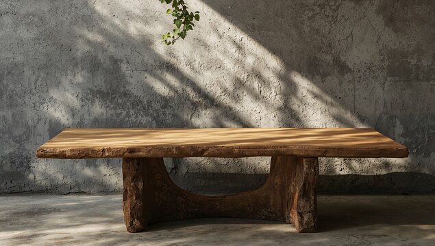 Rustic wooden table with rough hewn base natural wood grain texture background