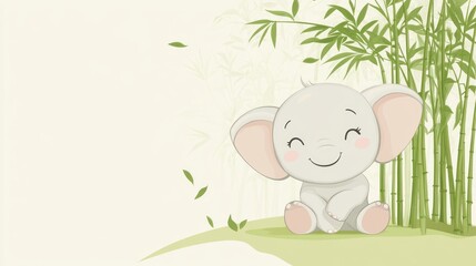 Cute elephant in bamboo forest.  Peaceful scene