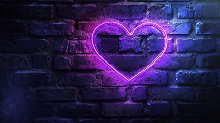 Neon heart shape graphic on dark brick wall