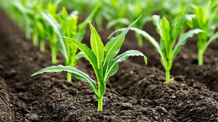 Agricultural land with farmers applying biomass derived biochar soil amendment for crop improvement