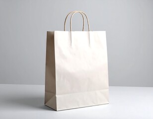 Elegant Off-White Paper Shopping Bag Mockup: Minimalist Studio Shot