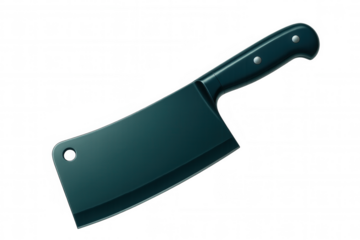 Professional butcher knife with ergonomic black handle isolated on transparent background, perfect for meat processing and culinary projects