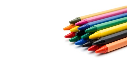 Fototapeta premium Colorful Collection of Crayons Arranged Neatly on a White Background for Creative Expression