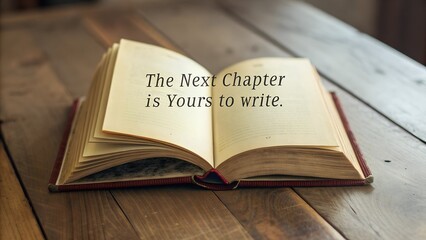 Obraz premium Open Book on Wooden Table with Inspirational Writing Message