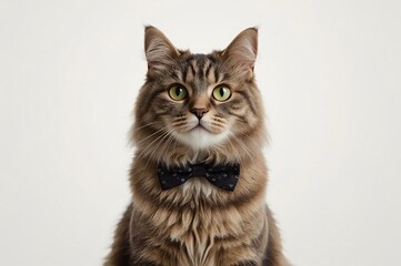 Obraz premium Studio cat portrait, bow tie, white background, pet product