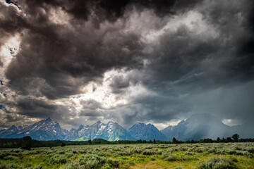 Dramatic and Moody Skies Over the Grand Teton Mountains