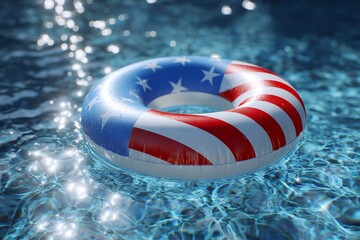 Naklejka premium American Flag Inflatable Ring in Swimming Pool