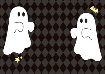 フレーム　ハロウィン　秋　おばけ　ゴースト　コウモリ　ダイヤ柄　かわいい　飾り　壁紙　背景　イラスト