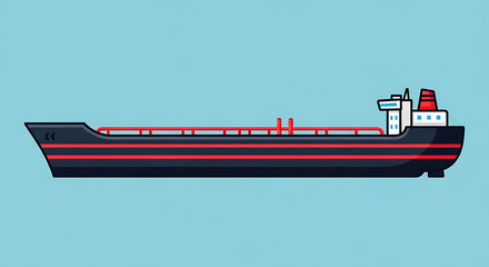 Vector illustration of a cargo ship at a busy port with a crane, loading containers in the harbor