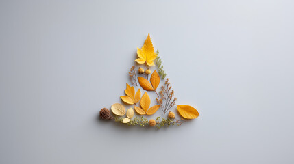 Creative Christmas tree design made of autumn leaves on white background