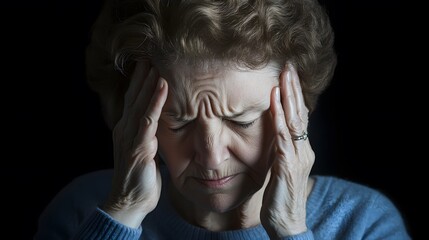 Elderly Woman Suffering from Severe Headache, Pain, or Migraine