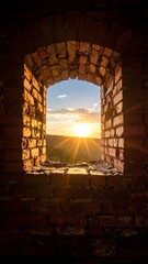 Sunset through ancient stone window