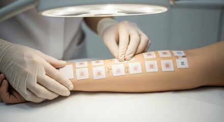 Dermatologist Performing Allergy Patch Test on Patients Arm.