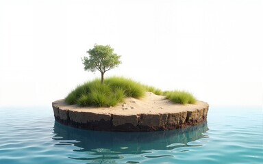 round soil ground cross section with earth land. Empty sand beach in front of summer sea. fantasy floating island with natural isolated on white background. High quality