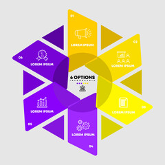 Infographic cycle Hexagon diagram with 6 options. cycle chart that can be used for business analytics, data visualization and presentation. Vector illustration Eps