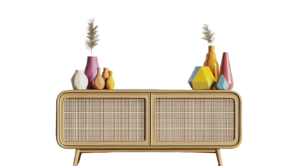 Stylish wooden chair next to a sideboard in a modern living room