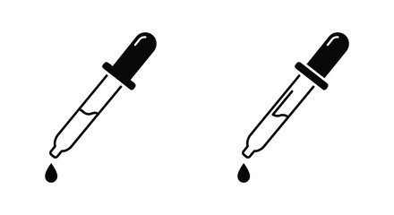 Two eyedroppers with liquid drops falling on a plain white background