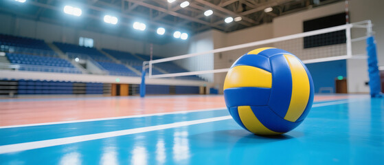 Volleyball Court Indoor Sports Arena Ball Blue Yellow Net Game Competition Athletic Facility