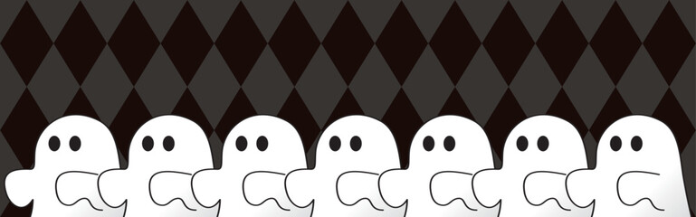 バナー　フレーム　ハロウィン　秋　10月　おばけ　ゴースト　かわいい　飾り　壁紙　背景　イラスト