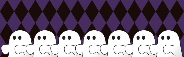 バナー　フレーム　ハロウィン　秋　10月　おばけ　ゴースト　かわいい　飾り　壁紙　背景　イラスト