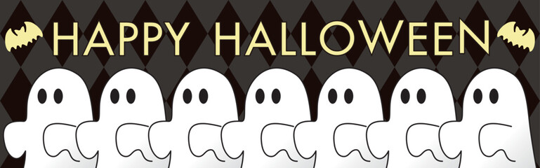 バナー　フレーム　ハロウィン　秋　10月　おばけ　ゴースト　かわいい　飾り　壁紙　背景　イラスト