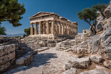 Ancient Doric architecture captured in Athens high resolution picture