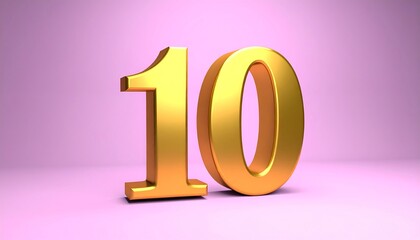 Gold number ten on a pastel background