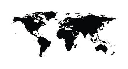 A black silhouette of the world map on a white background