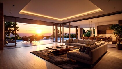 Sunset view from a spacious modern home