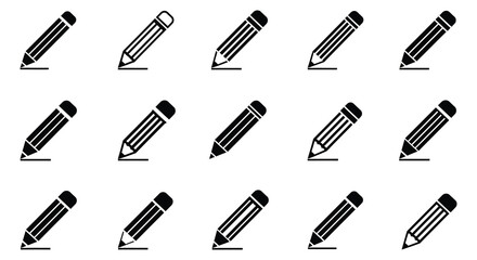 A collection of various pencil icons in different orientations and styles