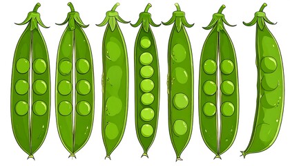 Green peas in pods, showing different quantities